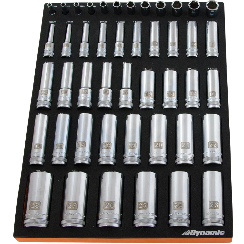 Dynamic Tools 46 Piece 1/4”, 3/8”& 1/2” Drive Metric Deep Chrome Socket Set With Foam Tool Organizer (D096001-FT6T) — product image 5