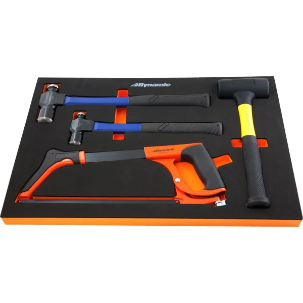 Dynamic Tools 5 Piece Hammer & Hacksaw Set With Foam Tool Organizer (D096004-FT2T)