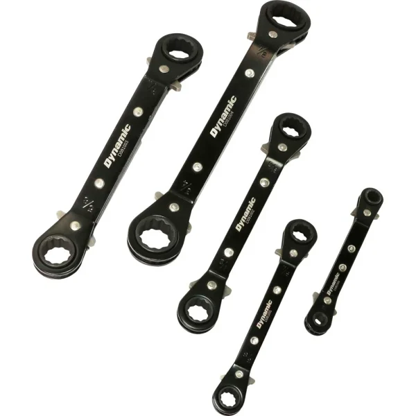 Dynamic Tools 5 Piece SAE Double Box End, Reversible Ratcheting Wrench Set, 25 Degree Offset (D081201)