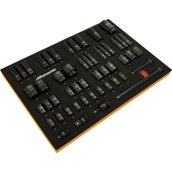 Dynamic Tools 52 Piece 1/2" Drive Metric Impact Socket & Attachment Set With Foam Tool Organizer (D096005-FT2T)