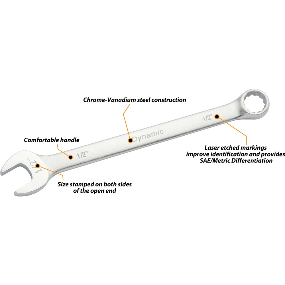 Dynamic Tools 7/16" 12 Point Combination Wrench, Contractor Series, Satin Finish (D074314) — product image 3