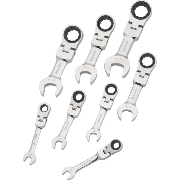 Dynamic Tools 8 Piece SAE Stubby Flex Head, Combination Ratcheting Wrench Set, 5/16" - 3/4" (D076607)