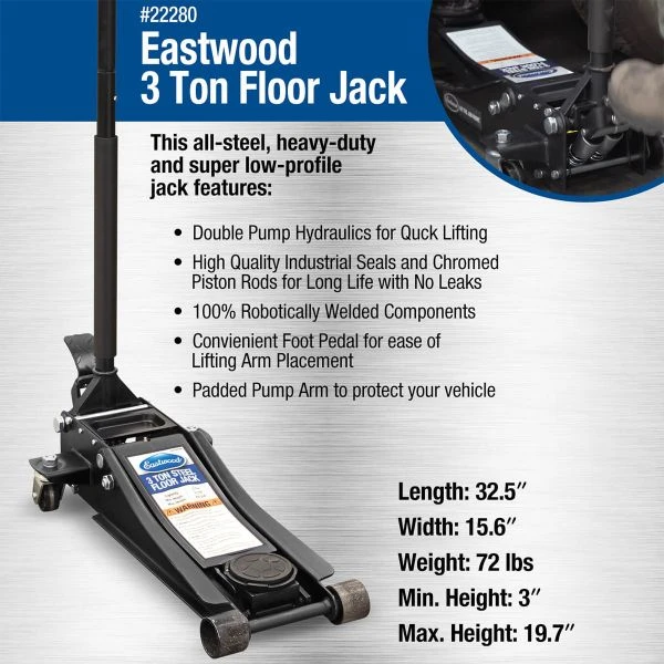 Eastwood 3 Ton Low Profile Heavy Duty Steel Floor Jack (22280) — product image 2