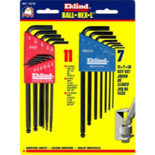 Eklind 13218 18 Piece Combination SAE and Metric Long Ball End Hex-L Hex Key Set