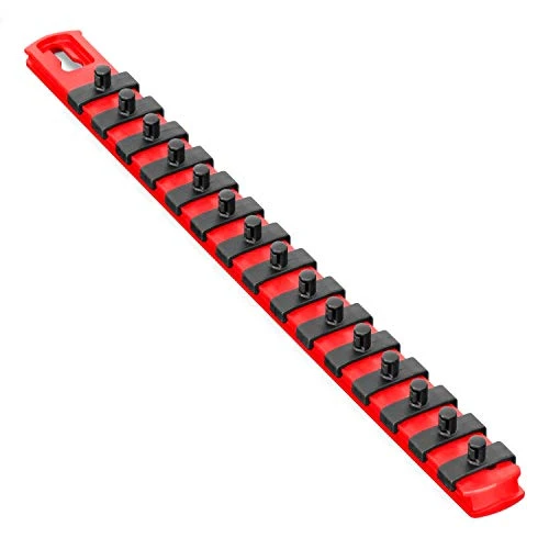 Ernst 8414M 13 Magnetic Socket Organizer with 15 Twist Lock Clips - Red - 1/4