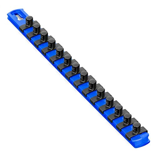 Ernst 8418M 13 Magnetic Socket Organizer with 14 Twist Lock Clips - Blue - 3/8