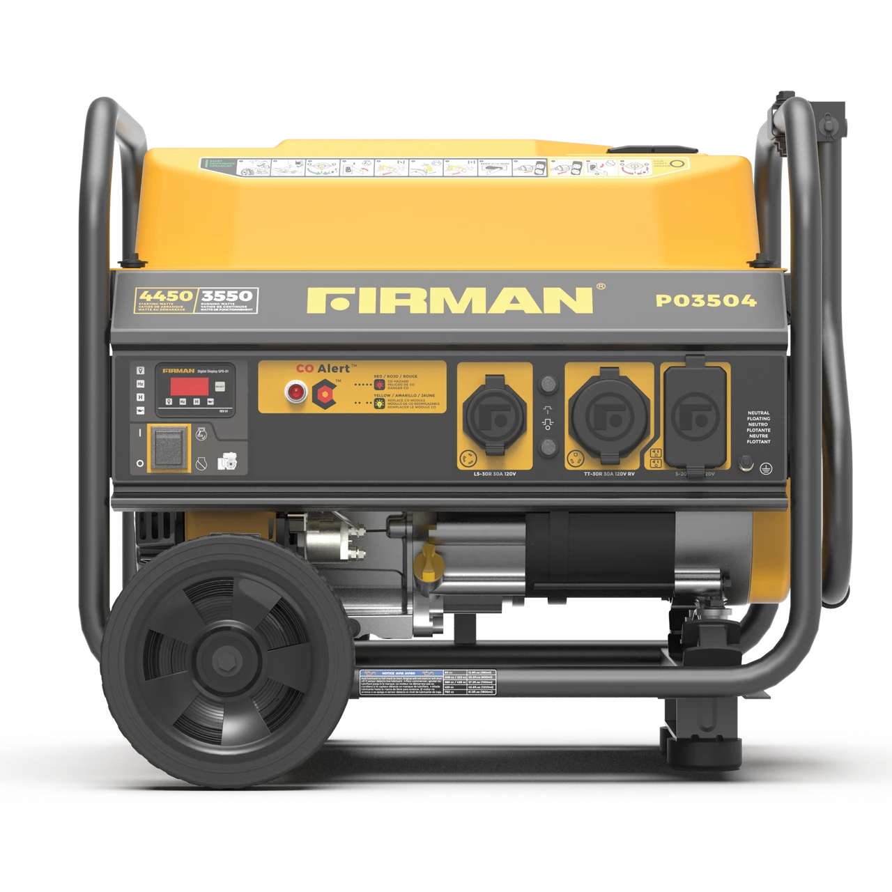 Firman Gas Portable Generator 4550/3550W Recoil Start Wheel Kit and CO Shutoff 50 ST CAN (P03504)