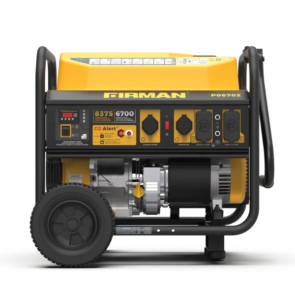 Firman Gas Portable Generator 8350/6700W Recoil Start 120/240V Wheel Kit & Bonus Cover CO Alert 49 ST CAN (P06702)