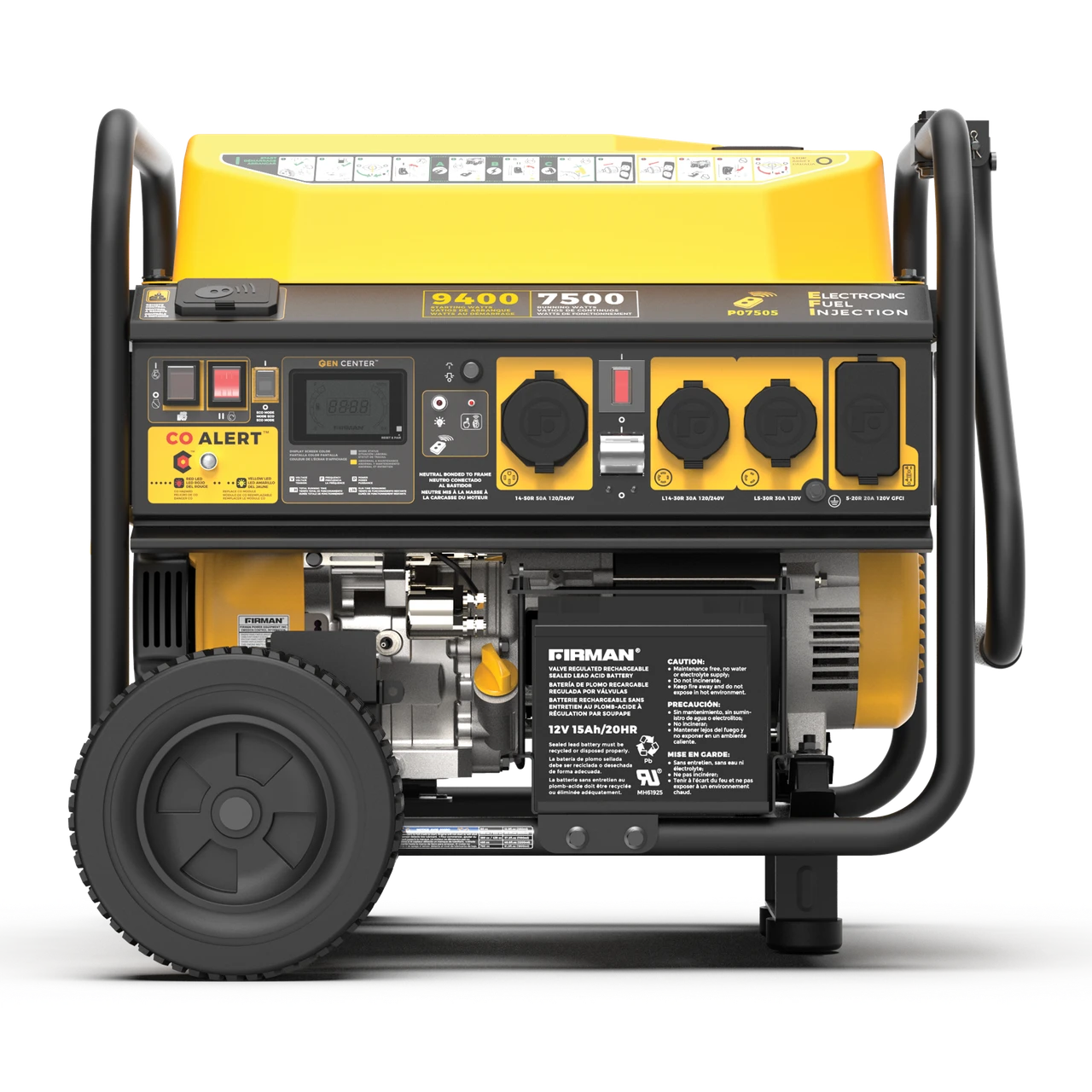 Firman Gas Portable Generator 9400/7500W Remote Start EFI 120/240V Wheel Kit & Bonus Cover 2201 CO Alert 50 ST CAN (P07505)