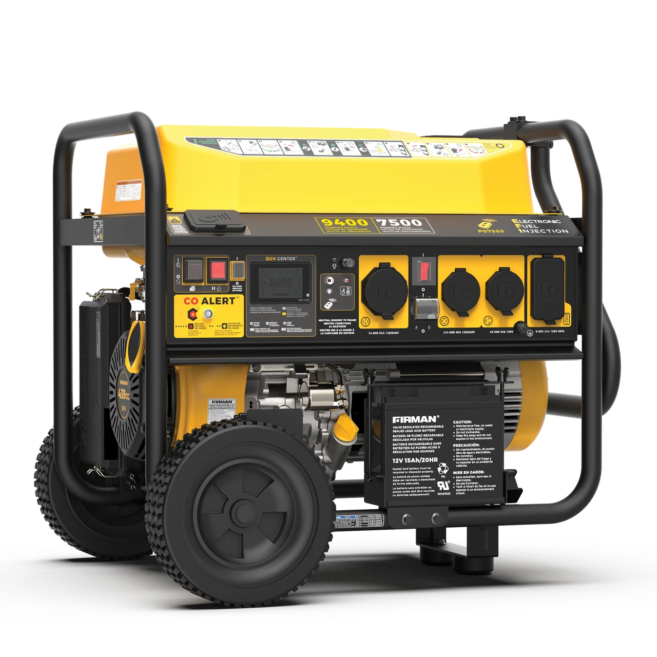 Firman Gas Portable Generator 9400/7500W Remote Start EFI 120/240V Wheel Kit & Bonus Cover 2201 CO Alert 50 ST CAN (P07505) — product image 2
