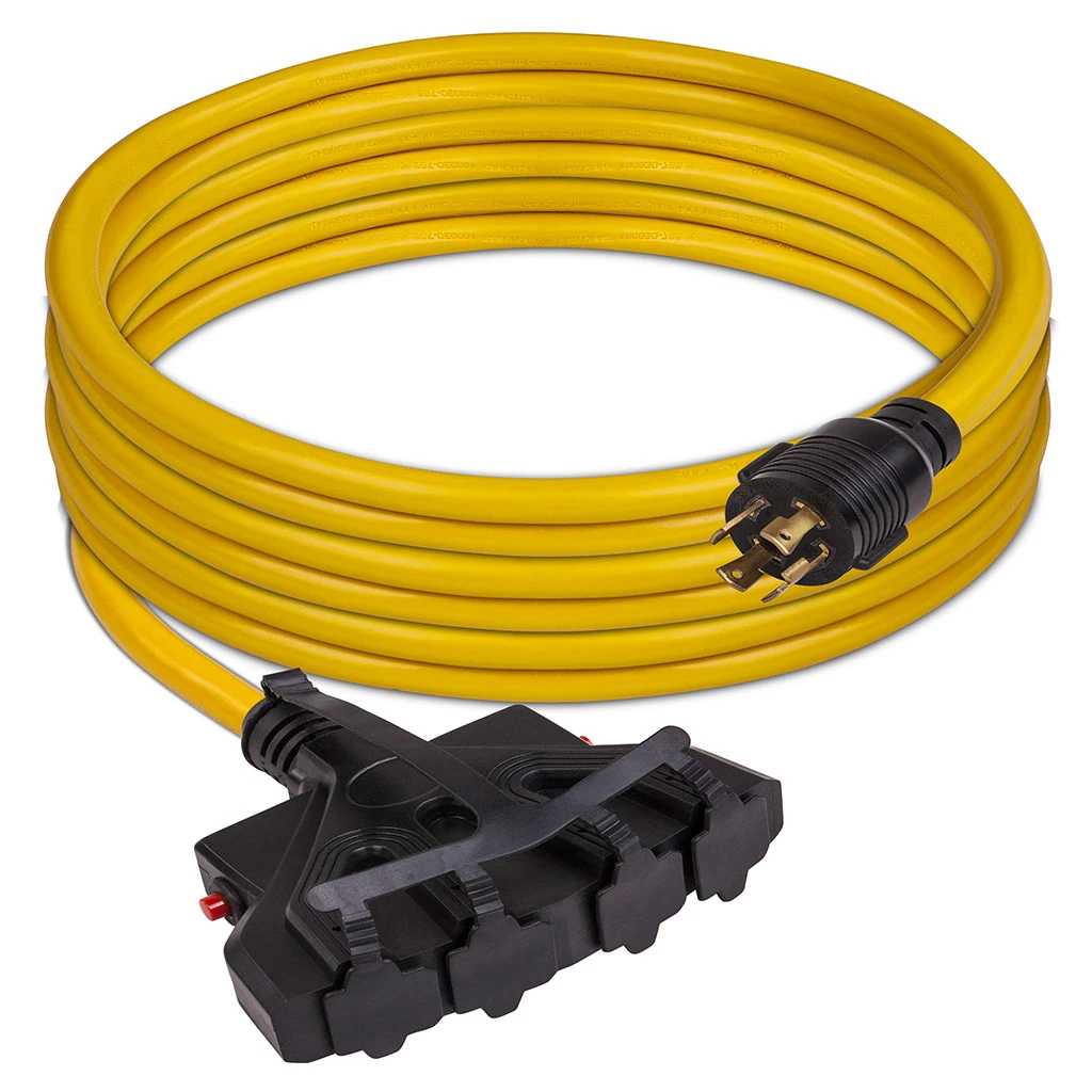 Firman Generator Power Cord L14-30P to 4x5-20R 25ft Extension 10 AWG Circuit Breakers and Storage Strap (1120)