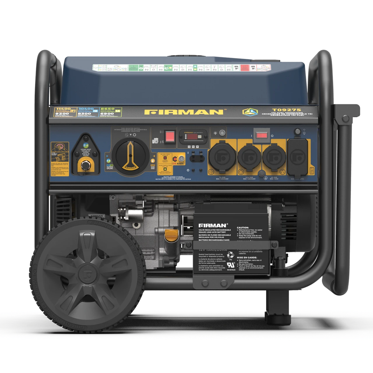 Firman Tri Fuel Portable Generator 11400/9200W Electric Start Wheel Kit CO Alert 50 ST CAN (T09275)