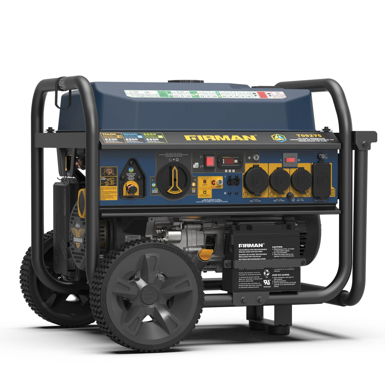 Firman Tri Fuel Portable Generator 11400/9200W Electric Start Wheel Kit CO Alert 50 ST CAN (T09275) — product image 2