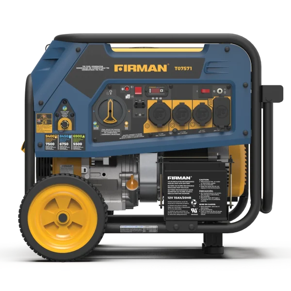 Firman Tri Fuel Portable Generator 9400/7500W Electric Start Gas, Wheel Kit 50 ST CAN (T07571)