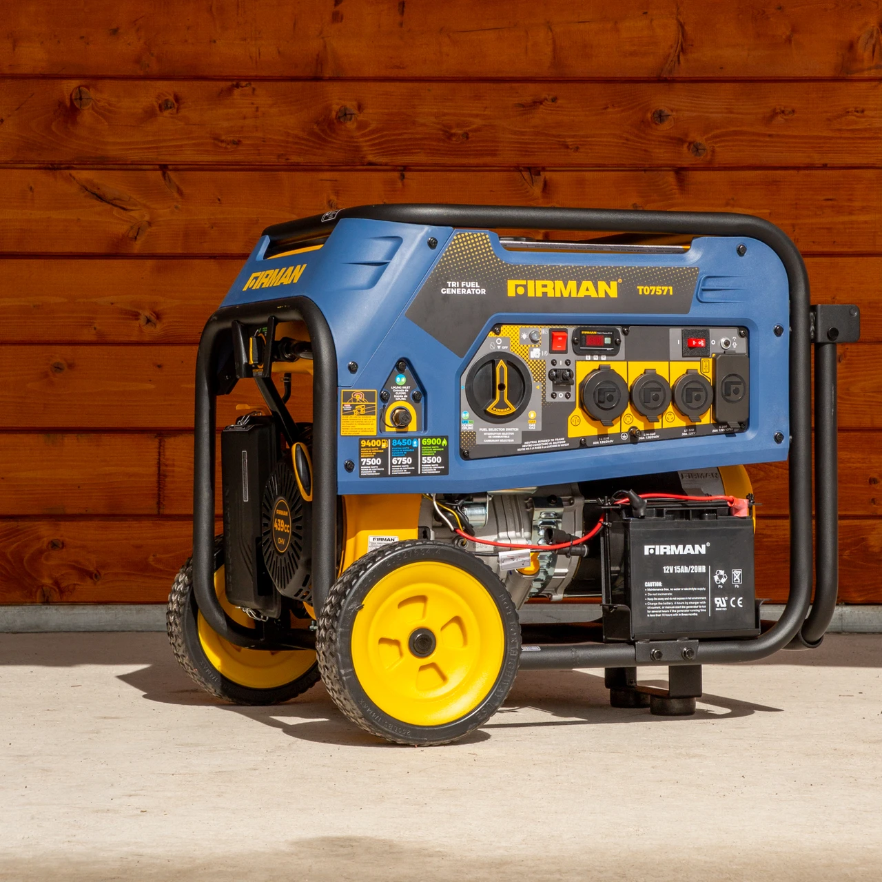 Firman Tri Fuel Portable Generator 9400/7500W Electric Start Gas, Wheel Kit 50 ST CAN (T07571) — product image 7