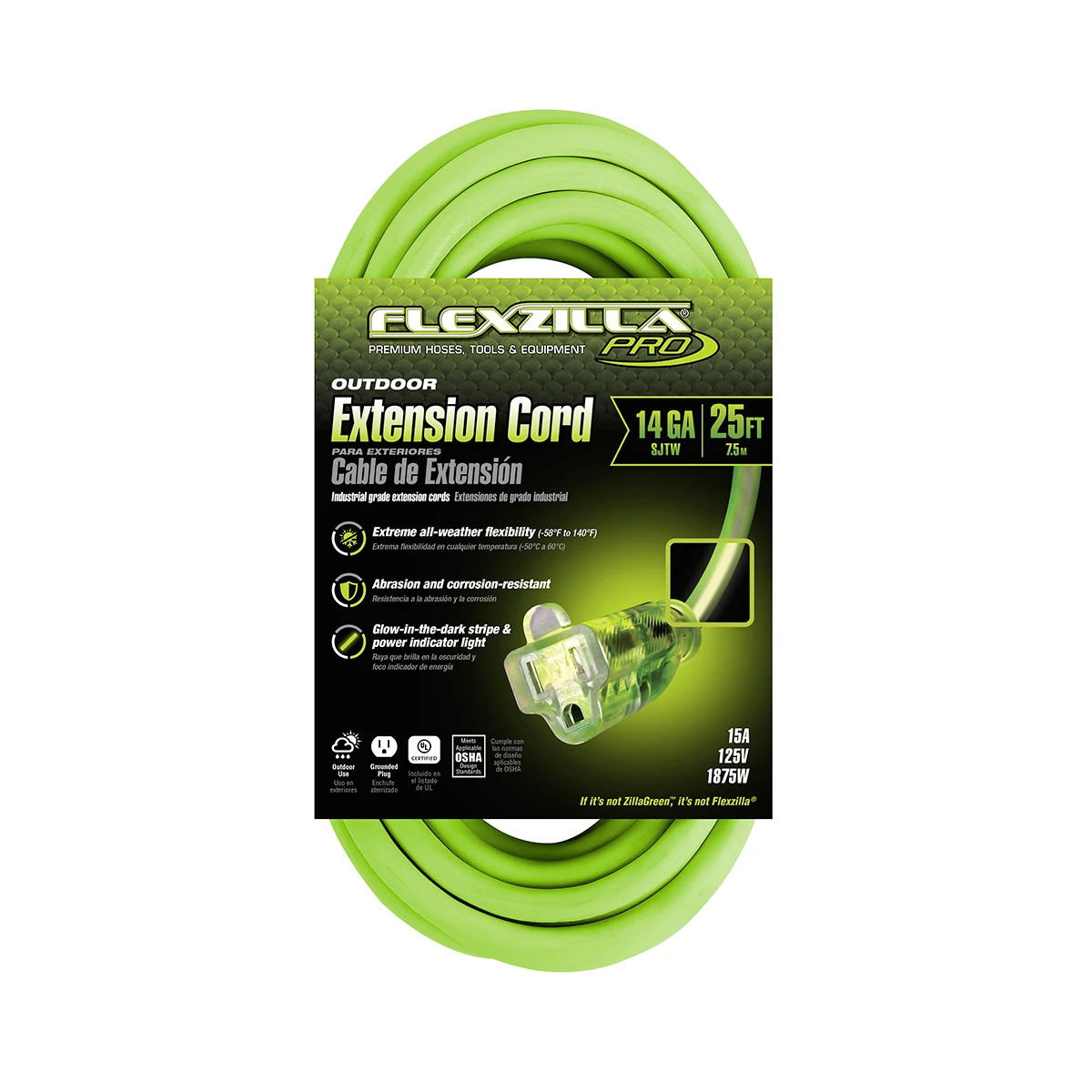 Flexzilla Pro Extension Cord, 14/3 AWG SJTW, 25 ft, Lighted Plug (FZ512725) — product image 3