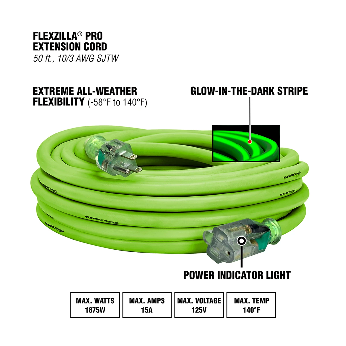 Flexzilla® Pro Extension Cord, 10/3 AWG, SJTW, 50 ft (FZ512930) — product image 2