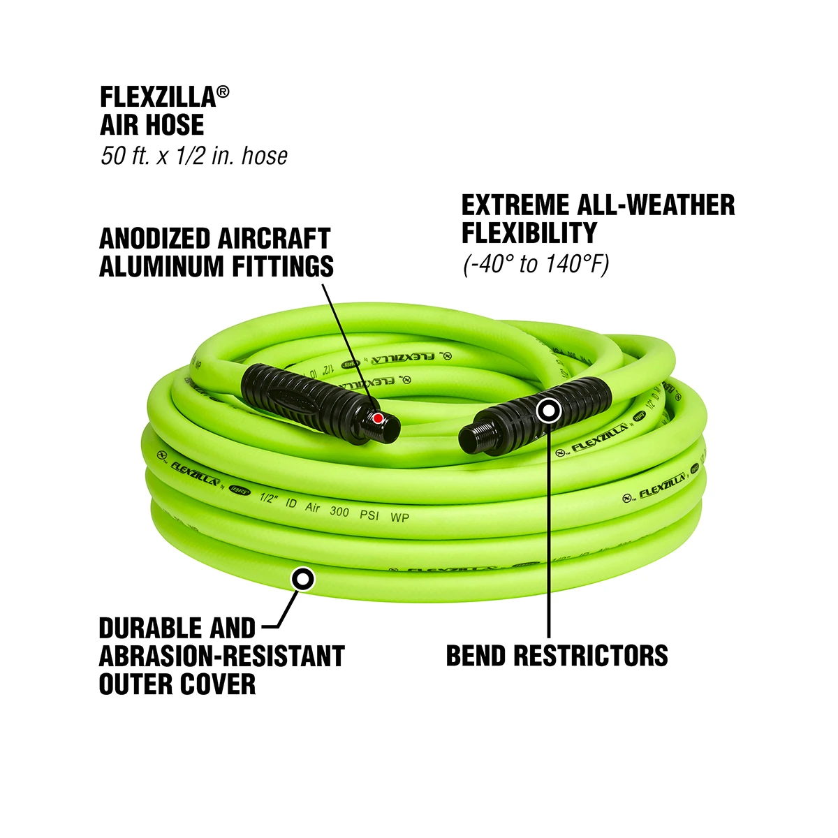 Flexzilla 1/2" x 50' Air Hose with 3/8" Ends (HFZ1250YW3) — product image 2