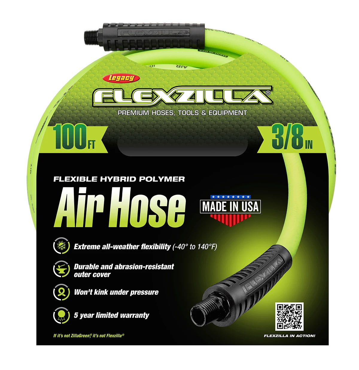 Flexzilla Air Hose 3/8 in. x 100 ft. with 1/4 in. Fittings (HFZ38100YW2) — product image 3