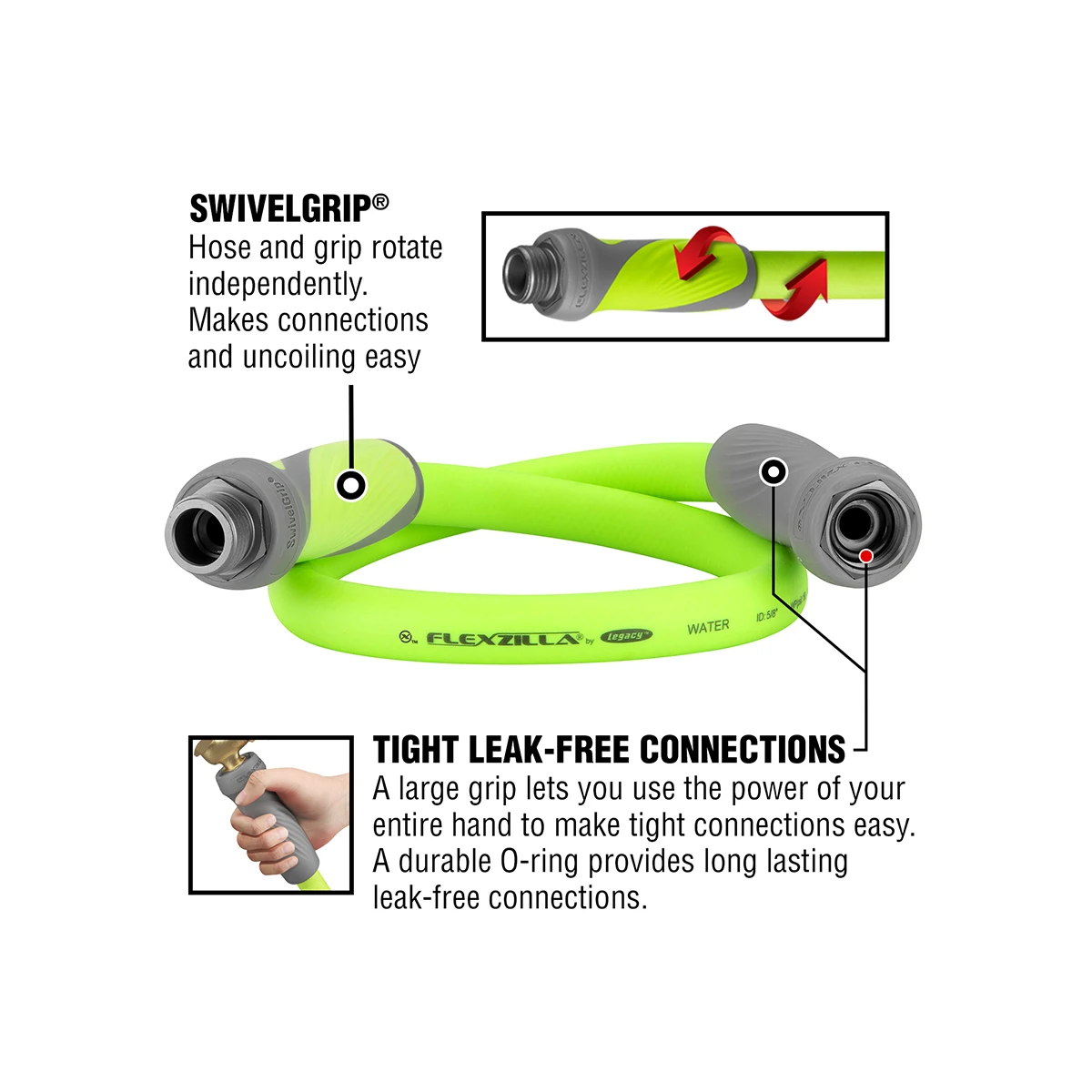 Flexzilla SwivelGrip Garden Hose 5/8" x 3' Lightweight Green (HFZG503YWS) — product image 3
