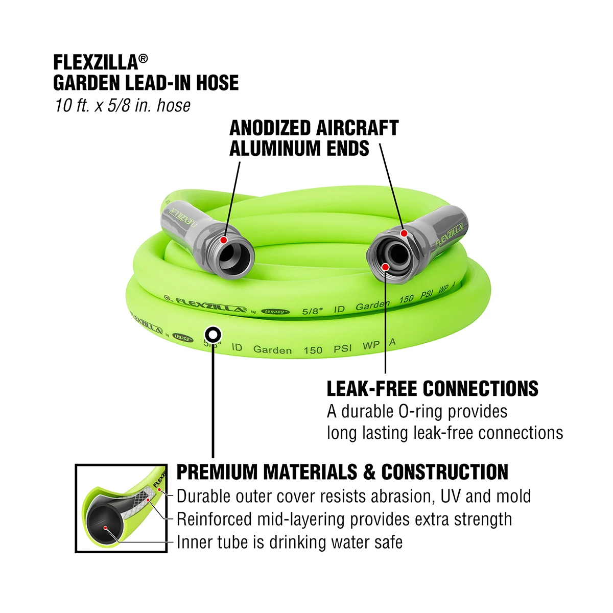 Flexzilla Lead-In Garden Hose 5/8" x 10' (HFZG510YW) — product image 8