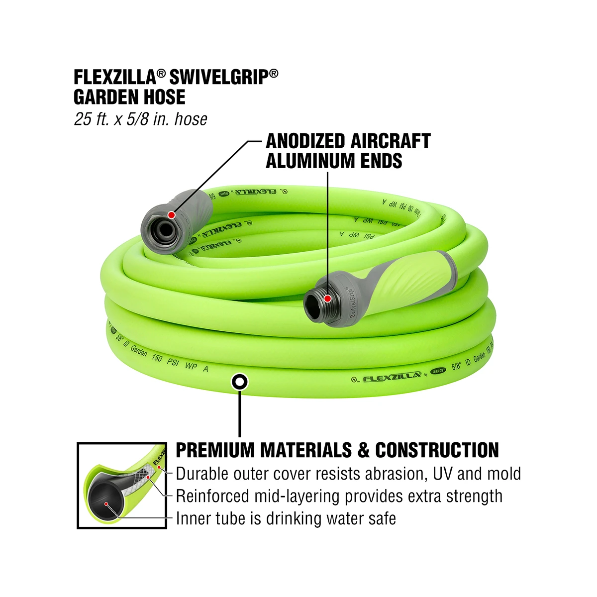 Flexzilla® Garden Hose 5/8 in x 25 ft Drinking Water Safe (HFZG525YWS) — product image 3