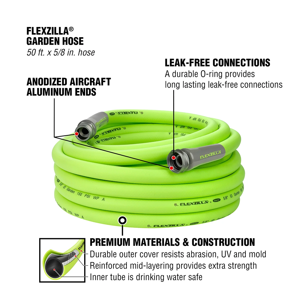 Flexzilla Garden Lead-In Hose, 5/8 in x 50 ft, Lightweight (HFZG550YW-E) — product image 2