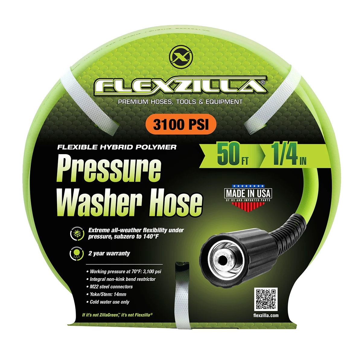 Flexzilla Pressure Washer Hose 1/4in x 50ft Green (HFZPW3450M) — product image 2