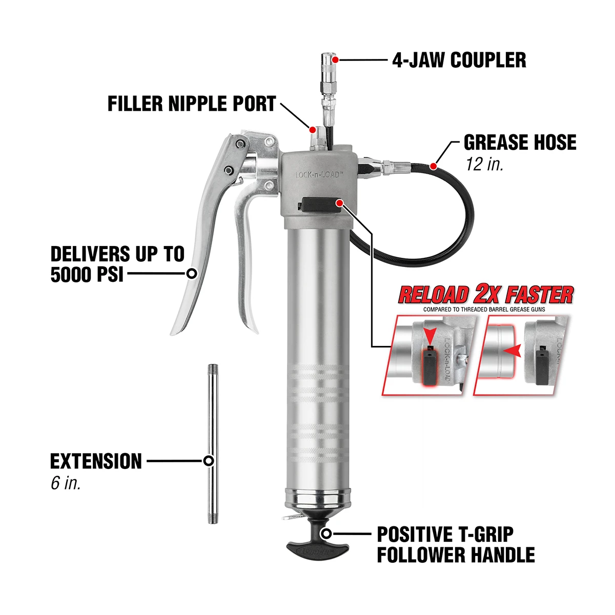 Flexzilla Lock-N-Load Variable Stroke Pistol Grease Gun (L1075L) — product image 2