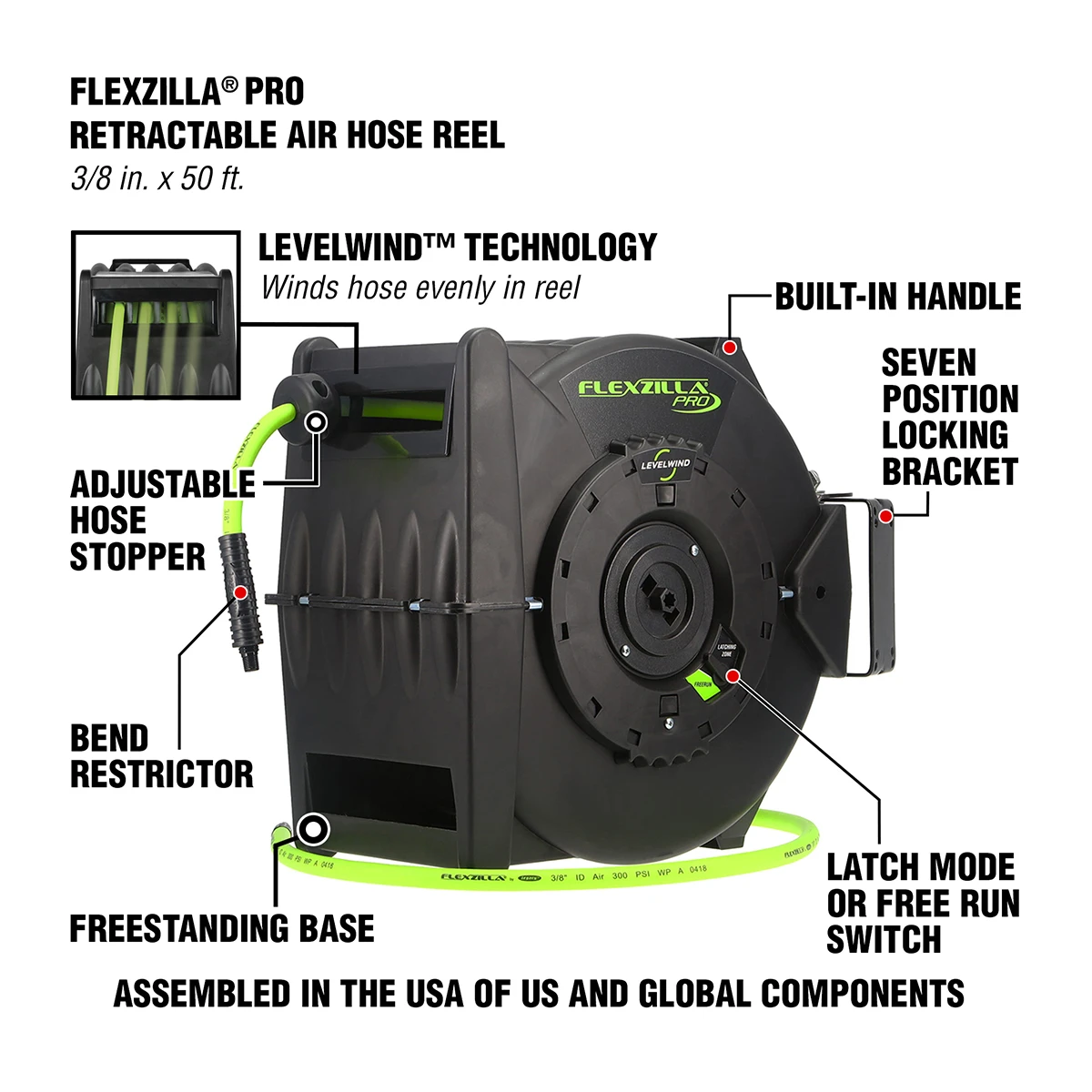 Flexzilla Retractable Air Hose Reel 3/8" x 50' (L8305FZ) — product image 2