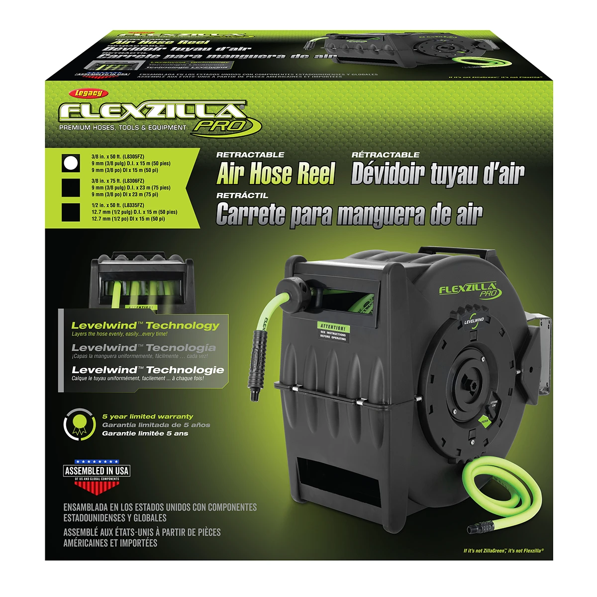Flexzilla Retractable Air Hose Reel 3/8" x 50' (L8305FZ) — product image 4