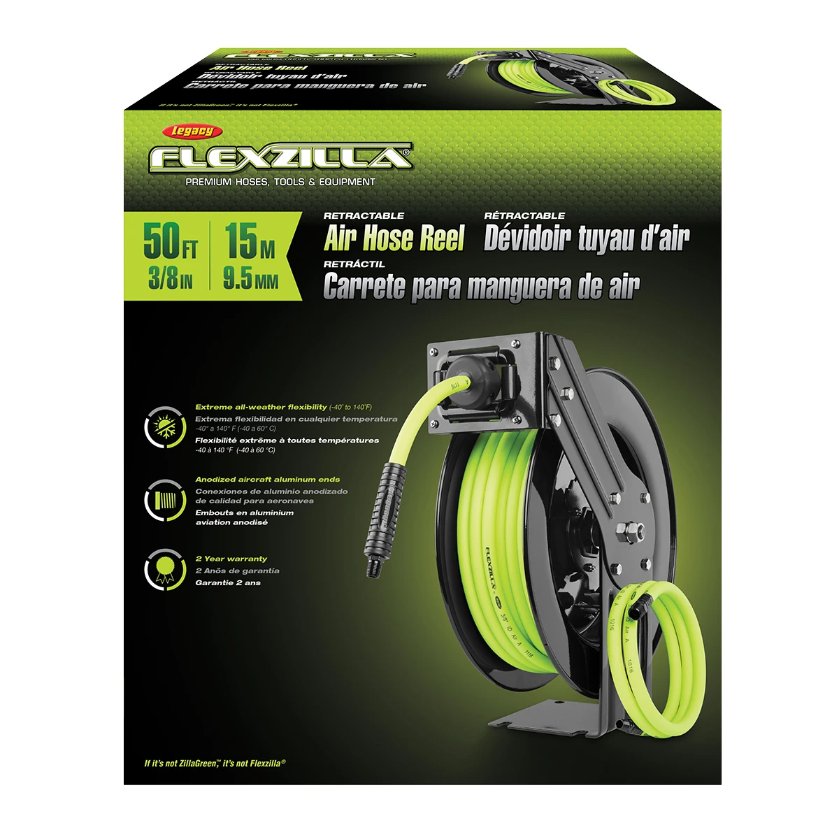 Flexzilla Retractable Air Hose Reel 3/8 in x 50 ft Hybrid (L8611FZ) — product image 3