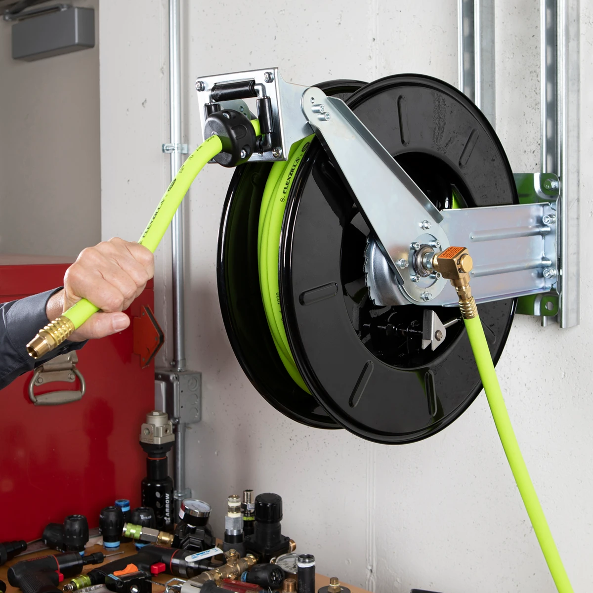 Flexzilla Pro Retractable Open Dual Arm Air Hose Reel, 1/2 in x 50 ft (L8741FZ) — product image 3