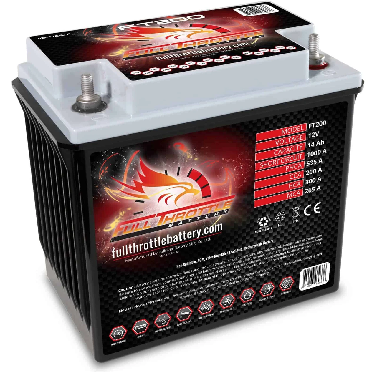 Full Throttle High-Performance AGM Battery 14Ah 200CCA (FT200)