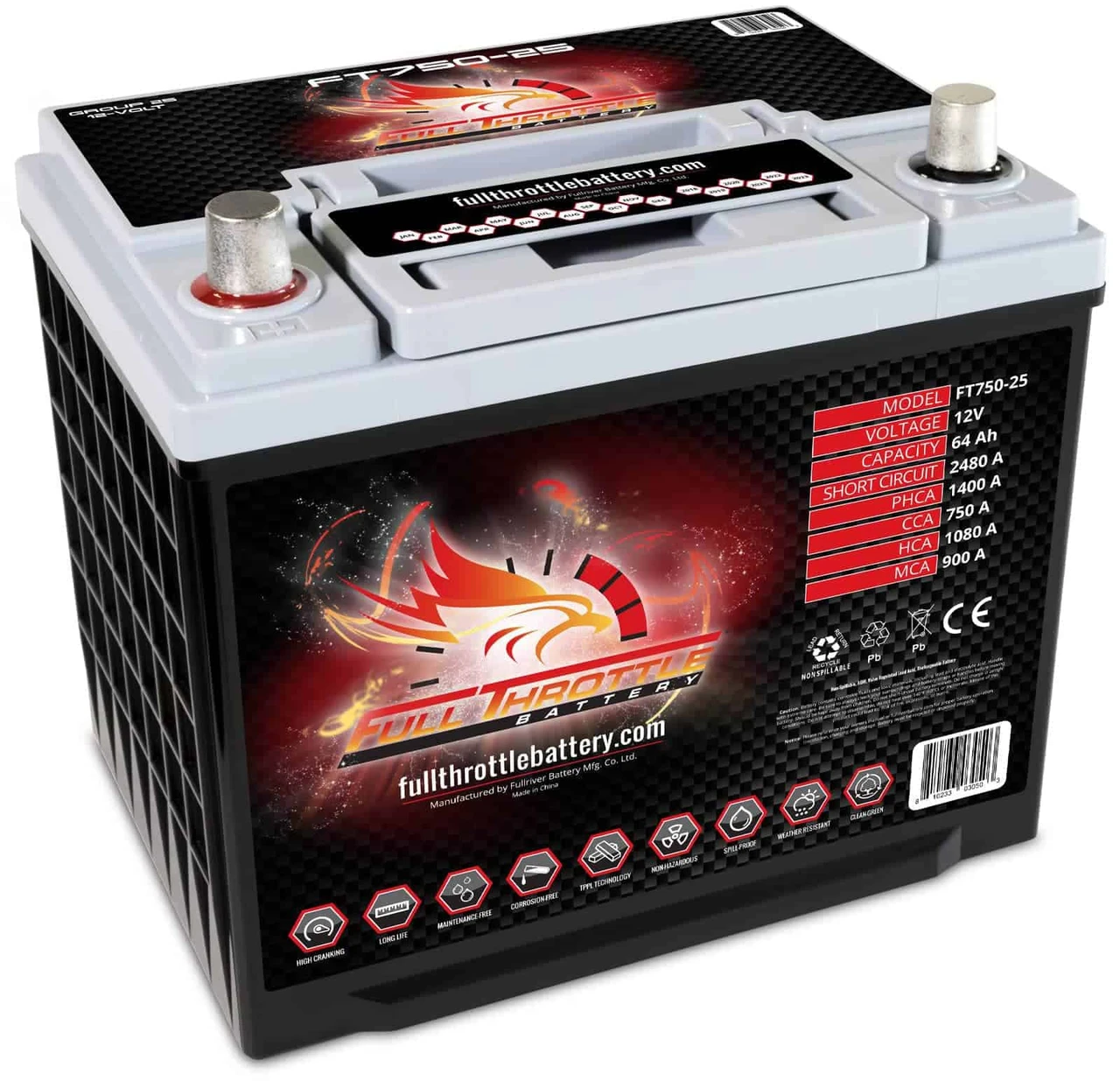 Full Throttle High-Performance AGM Battery 64Ah 750CCA (FT750-25)