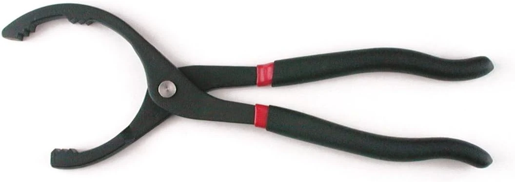 Gearwrench 3368F black curved-jaw filter pliers with red handle accents