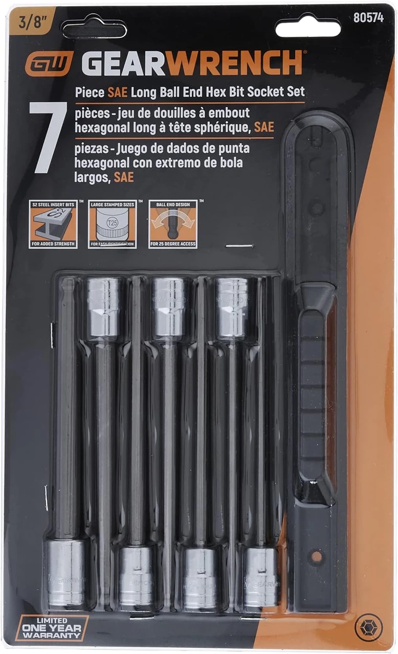 Gearwrench 7 Pc 3/8" Drive SAE Ball Hex Bit Socket Set (80574) — product image 2