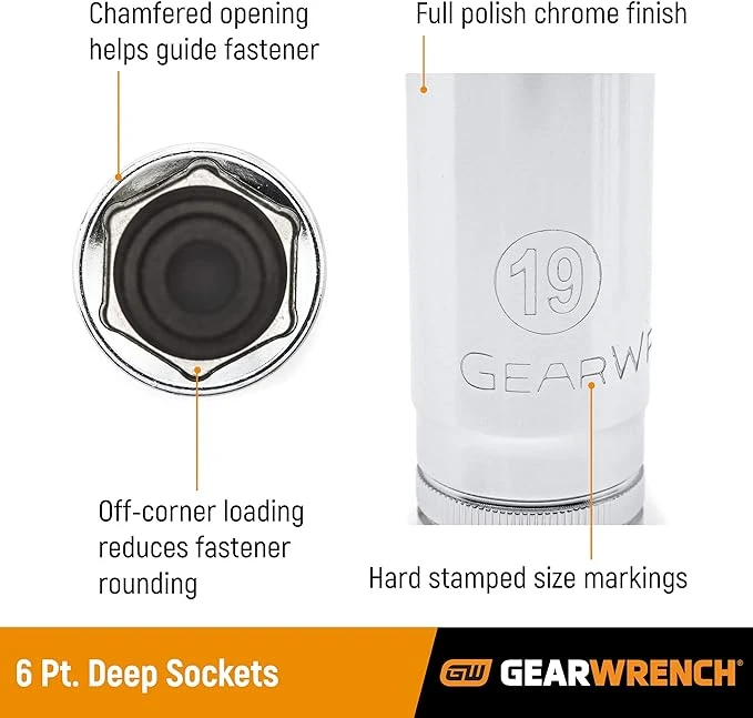 Gearwrench 3/8" Drive 6 Pt Deep Socket 1" (80593) — product image 2