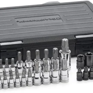 Gearwrench 80728 Torx bits and external Torx sockets beside a grey case