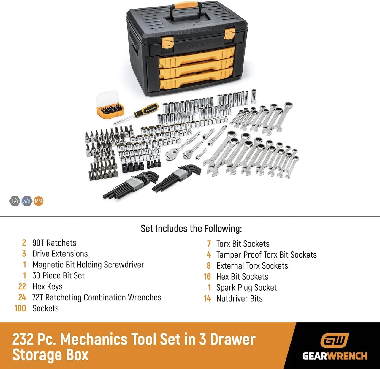 Gearwrench 232PC 1/4", 3/8" Dr Metric/SAE Set (80944) — product image 7