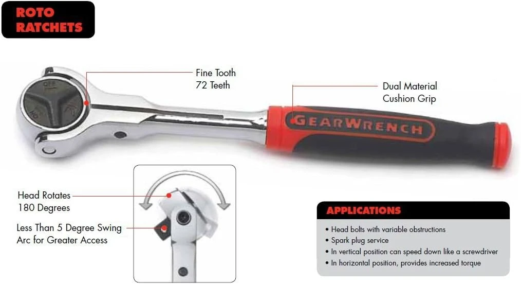 Gearwrench 3/8" Drive Roto Ratcheting Socket Cushion Grip (81225) — product image 2