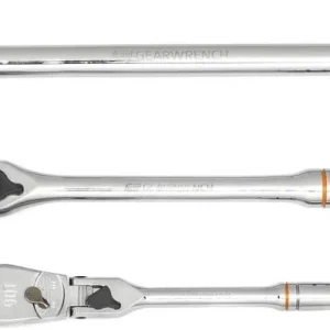 Three Gearwrench 81276T locking flex-head ratchets arranged by length