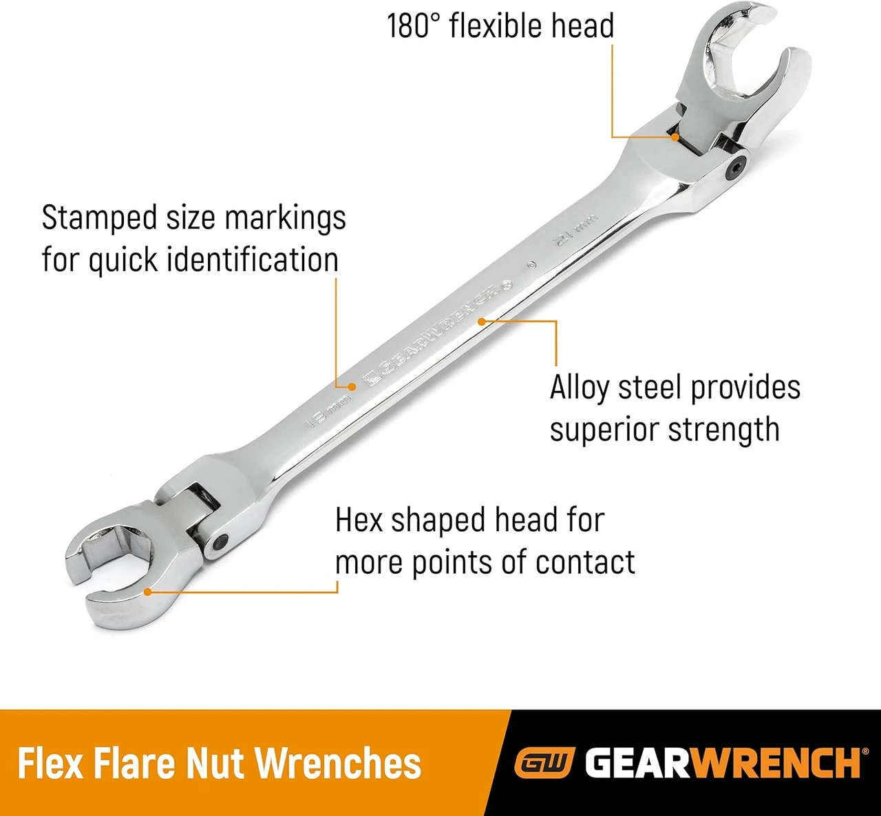 Gearwrench Flex Flare Nut Wrench 16 x 18mm (81690) — product image 2