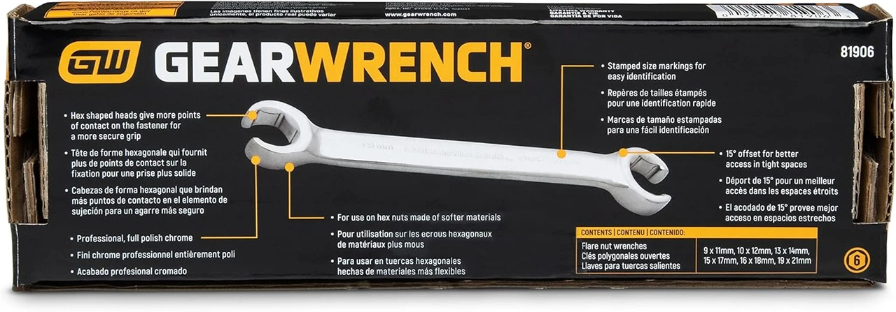 Gearwrench 6 Pc Metric Flare Nut Wrench Set (81906) — product image 7