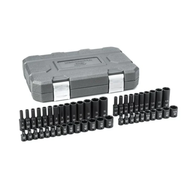 Gearwrench 84902 impact sockets arranged in front of a grey carrying case