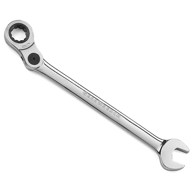 Gearwrench 85445 combination wrench with locking pivot near ratcheting box end