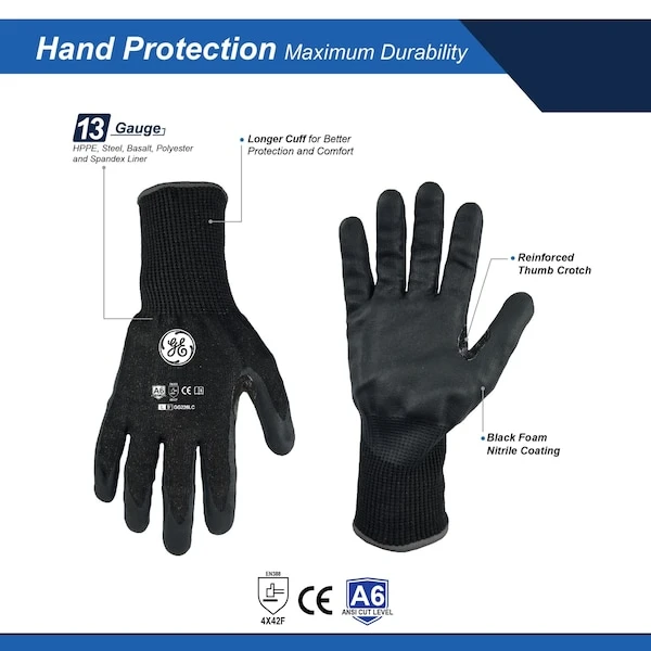 General Electric 13 Gauge Level 6 Foam Nitrile Coated Gloves - 1 Pair (GG226MC, GG226LC, GG226XLC) — product image 2