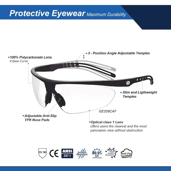 General Electric Black/Black Scratch-Resistant Safety Glasses - Clear Lens (GE208CAF) — product image 2