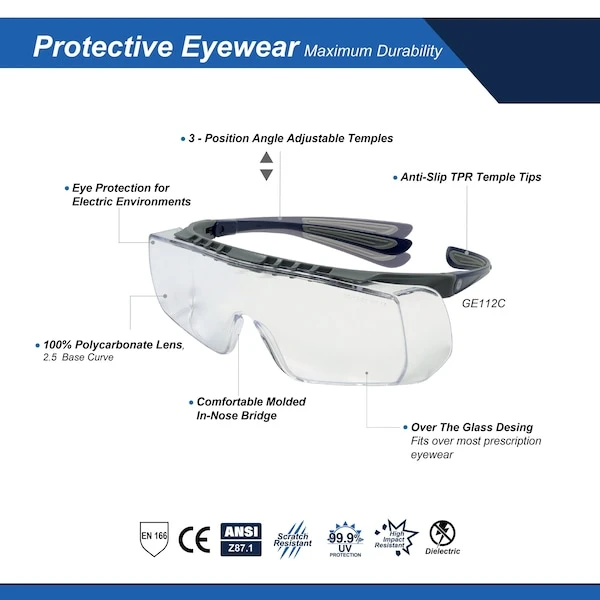 General Electric Gray/Indigo Safety Glasses Clear Scratch-Resistant (GE112C) — product image 3