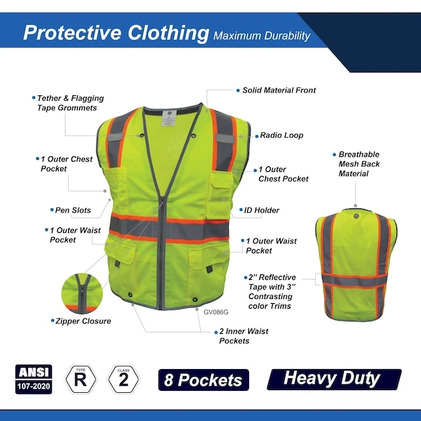 General Electric Green Engineer Vest with Contrast Trims - 8 Pockets (GV086GM, GV086GL, GV086GXL) — product image 2